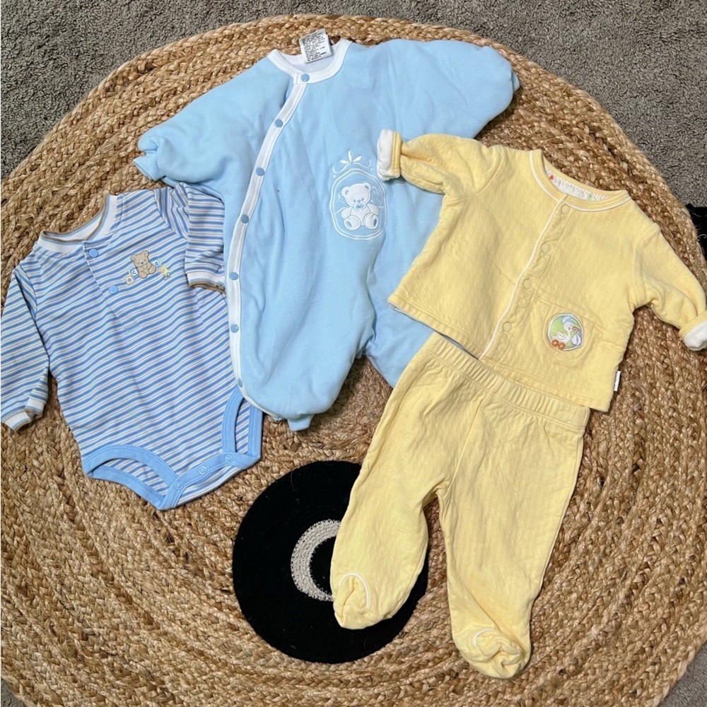 Vintage baby boy clothing bundle blue & yellow made in the USA 100% cotton